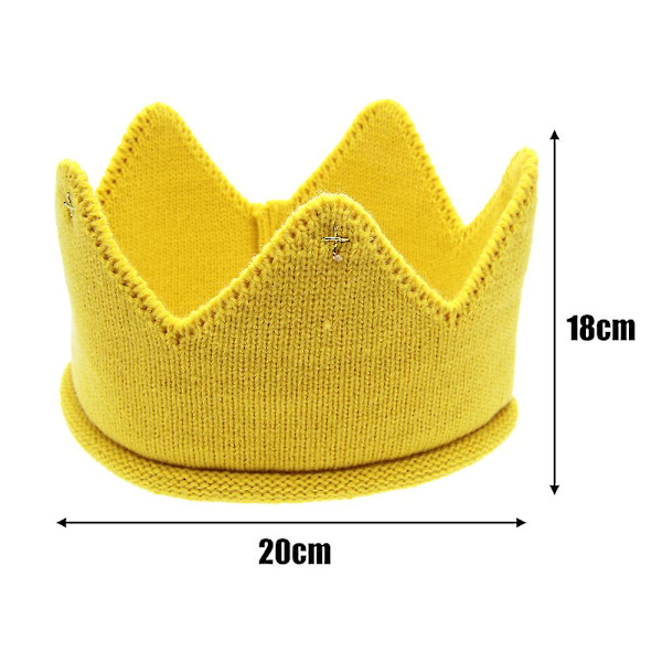 Strikket babyhårbånd med krone for jenter og gutter - Fotorekvisitter til barnebursdag - Gul Yellow