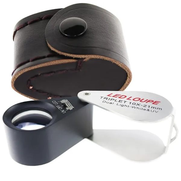 21mm Juveler Loupe Triplet Linse 10x Forstørrelsesglas med LED og UV Lys, til Ædelstensentusiaster