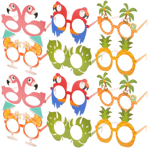 12 stk Luau Party Papirbriller Hawaii Flamingo Briller Tropiske Fotorekvisitter Tilfældig Stil 18X14X11CM 18X14X11CM