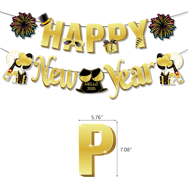 2 set Happy New Year Banner Happy New Years skylt Nyårsafton Banner för Happy New Year Party Dekorationer 2025 Partytillbehör