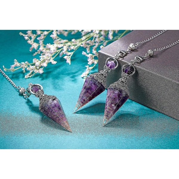 6 Facet Hexagonal Punkt Vedhæng Pendul Dowsing Balancing Åndelig Resin Ædelsten Krystal Ametyst Penduler Halskæde Lilla Purple