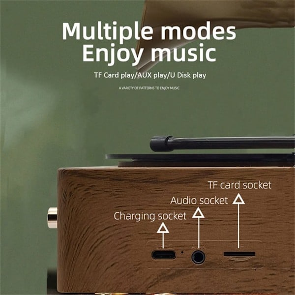 Retro Radio Kannettava Mini FM-kaiutin MP3 Musiikkiboksi Vintage Levysoitin Joululahja wooden_ryy