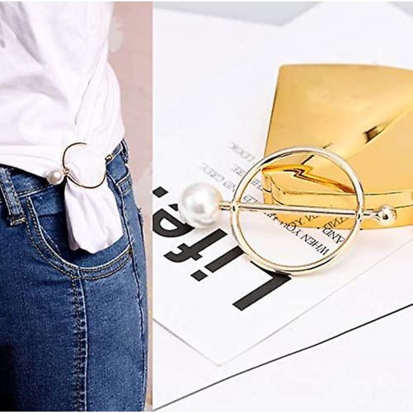 Zinklegering Pärlor Rund Scarfsring, pärlring Scarf Clip Spänne, används för att fixera dina kläder, scarfar (5st, Guld)