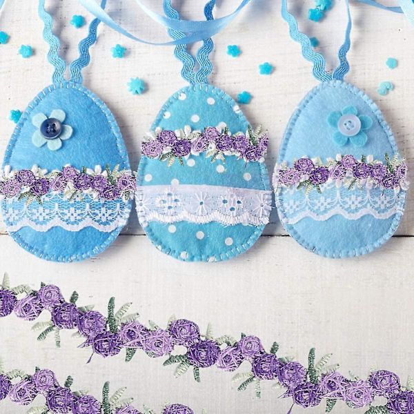10 Yards Rosbroderad Spetskant DIY Kompatibel med Sömnad Hantverk Lila