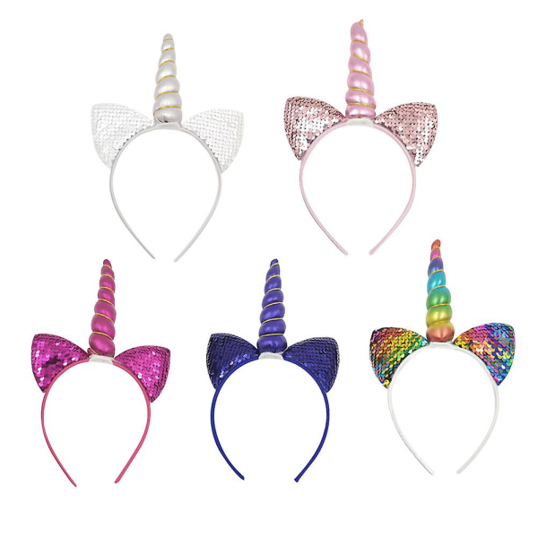 5 Pcs Hair Ties Kids Unicorn Headband Unicorn Party Headdress Kid Cat Ear Hair Bands Glitter Hair Ho