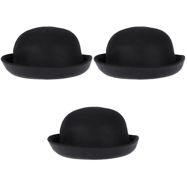 3 kpl Naisten ja Tyttöjen Rullattava Reuna Villallinen Kupoli Hattu Bowler (musta) 3 kpl 3pcs