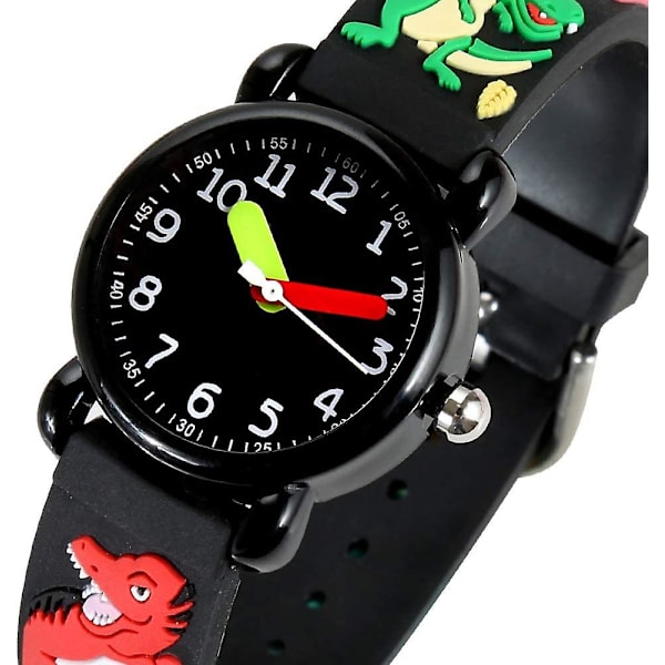Lasten kellot, Kellot lapsille, Taaperon kello, Lasten kello Piirretty dinosauruskuvioinen vedenkestävä PVC-hihna Quartz-lasten kello