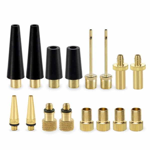 Sykkelventil Adapter, 16 stk Messing Sykkelpumpe Adaptere, Ballpumpe Nål, Ballong Oppblåsbare Leke Dysen Inflator Adapter