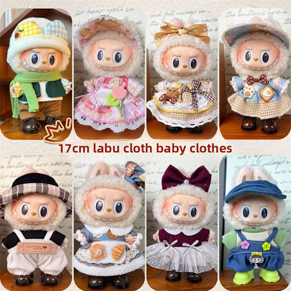 /RYI/Labubu 17cm HängsmyckeBlind Box Hängsmycke Bärbara Dockkläder med Hatt Dekorativt Set Lbb-23