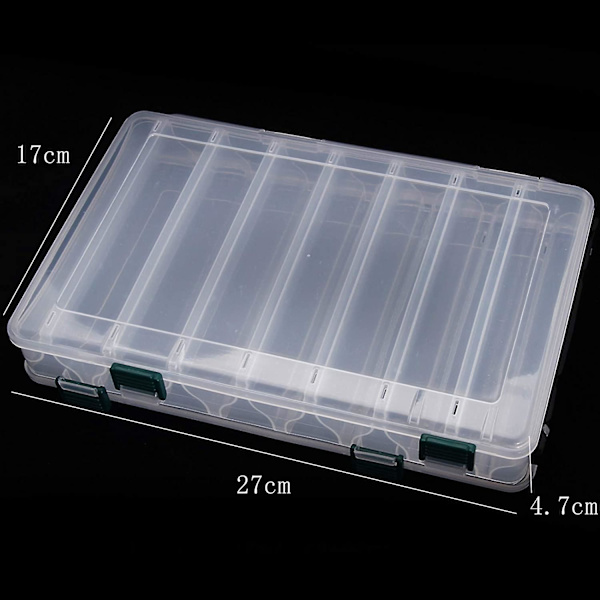 Transparent Lokkeboks, Fiskeverktøysboks 14 Rom Fiske Plast Oppbevaringsboks Dobbeltsidig Lokkeboks Tilbehørsboks Lokkebeholder (27x17x4.7)