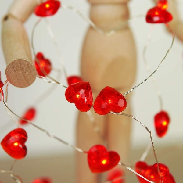 Fairy String Lights 10 Ft 30 LED Röda Hjärtformade Blinkande Fairy Lights Batteridrivna För Barnsovrum Bröllop Inomhusfest Alla hjärtans dag Mo