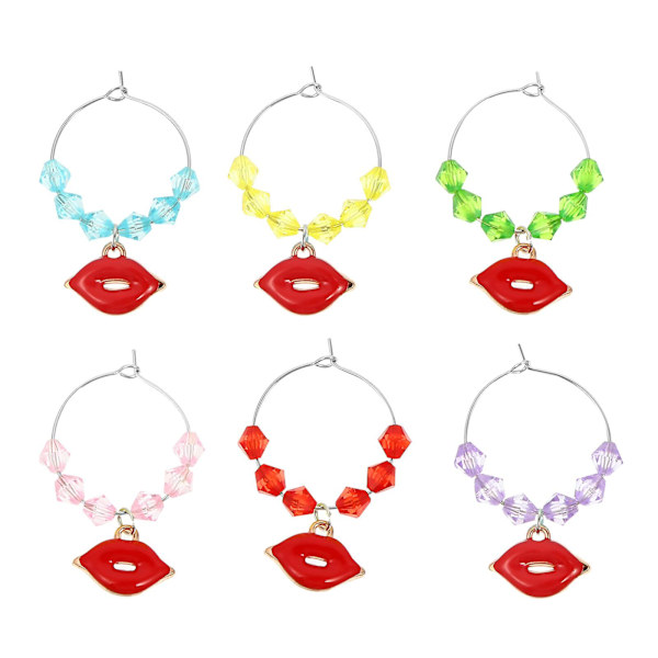 6 st Röda Läppar Dryckesmarkörer Vinglas Charm Identifierare Koppsidor Festtillbehör Blandade Färger 5.4X3X0.8CM Assorted Color 5.4X3X0.8CM