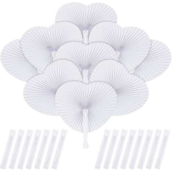 Wedding Fanheart -muotoiset paperiviuhkat taitettavat, 24 kpl valkopaperiviuhkat kädessä pidettävät taitettavat häät