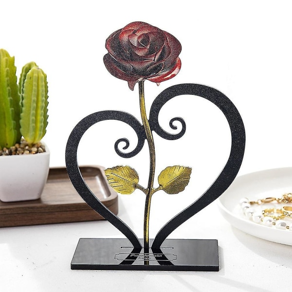 Metall Rose Hjerteformet Bordlampe Med Lampe Valentinsdag Gave (a)