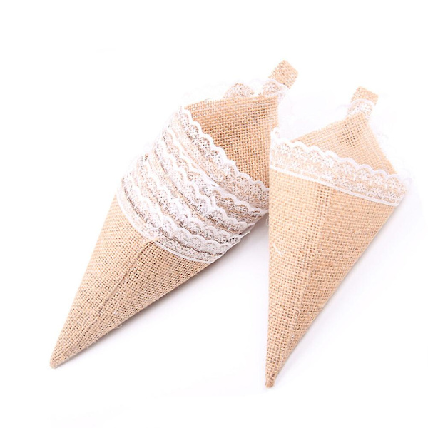 10 kpl Juuttikartio Kukkakorin Järjestäjä Syntymäpäivä Baby Shower Hääkoristelu Beige 10 kpl Beige 10pcs