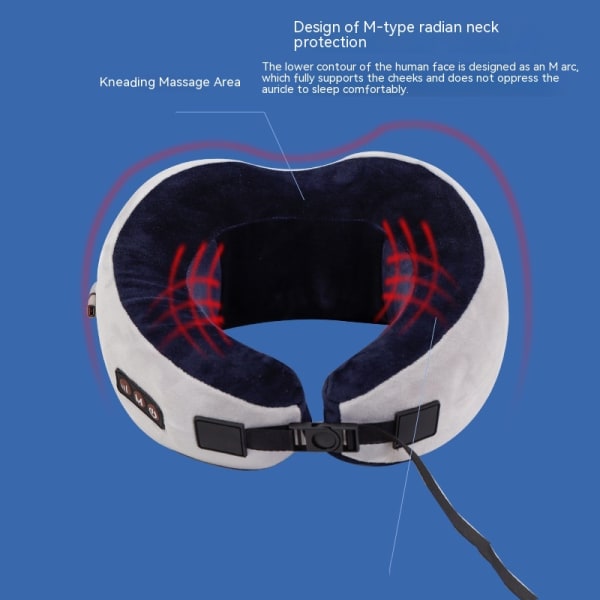 Reise nakkepute/elektrisk nakkemassasjeapparat med oppvarming, minneskumpute for lindring av nakkesmerter, nakkestøttepute for fly
