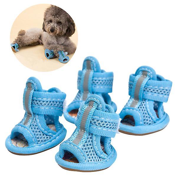 4 stk Sommer Åndbare Hunde Støvler Mesh Sandaler Hunde Sko Anti-slip Sneakers Kæledyrsforsyninger (blå) - Størrelse 4Blå Blue