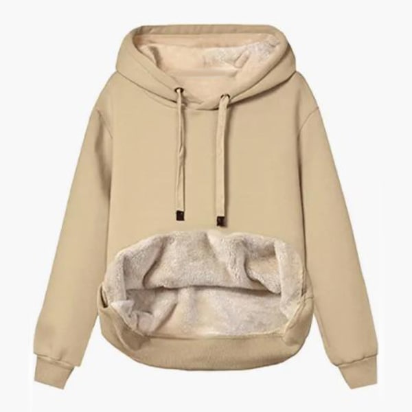 Dame Casual Vinter Varmt Fleeceforet Trøje med Hætte Khaki color M