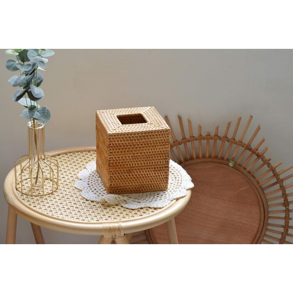 Rattan Vævsæskebeholder Kvadratisk, Håndvævet Vikker Vævsæskeholder, 5,5 x 5,5 x 5,7 tommer, Naturlig