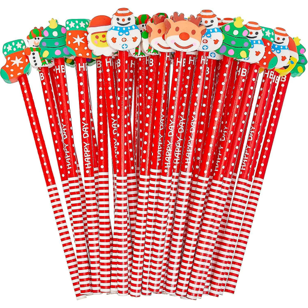 50 stk juletema blyanter med gummi viskelær for barn gaveleker og fest, tilfeldig stil