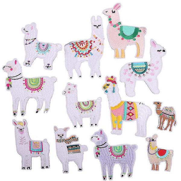 12 st Alpaca Broderade Applikationer för DIY eller Reparation, Kompatibla med Kläder