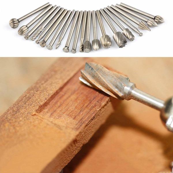 Kovaa metalliseosta oleva nopea teräspyöräporanteräsarja, jossa on 20 puunveistoporanterää, sopii DIY-puutyöstöön, veistämiseen, kaiverrukseen