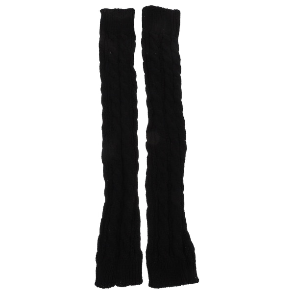 1pair Warm Knitted Sleeves Practical Arm Sleeves Long Fingerless SleevesBlack47x6.5cm