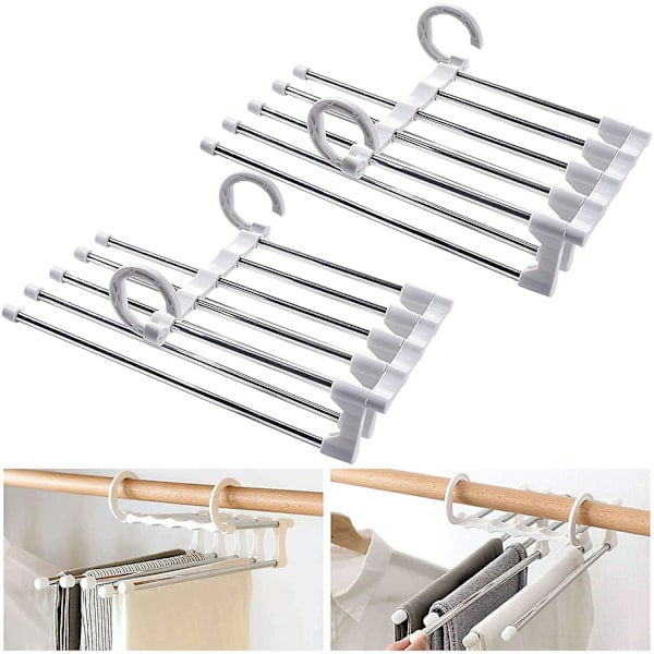 Buksestativer Pladsbesparende Multifunktionelt Sæt Af 2 Rustfrit Stål Buksestativer Udvidbare Foldbare Multi Hængere Magic Hanger Organizer Garderobe