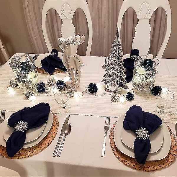 Servettringar, silver Servettringar Set om 6, Lyxig Strass Kristall Blomma