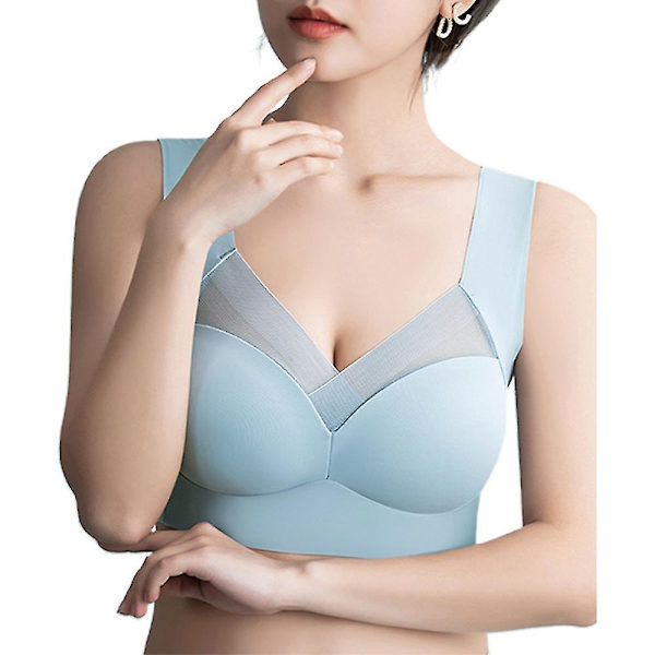 Dam Bekväm Mjuk Sömlös Push Up BH Shapewear Trådlös Crop Top Väst Sportunderkläder 2XLLjusblå 2XL Light Blue