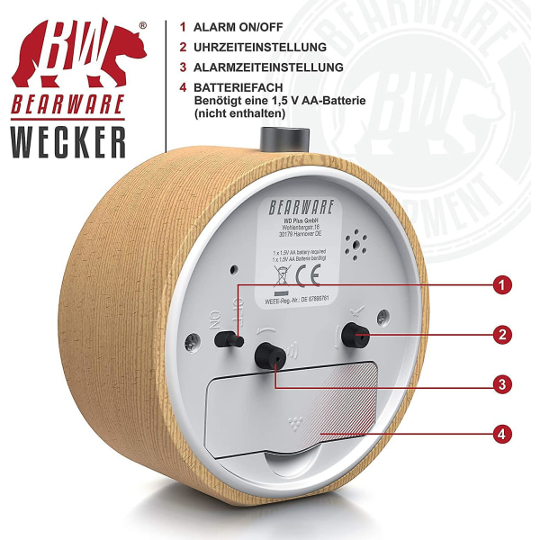 Analogt vækkeur - Retro Design - Lysende Urtavle Med Lys - Lydløs - Rejsevækkeur - Hørbar Alarm - Snooze-knap Snooze-funktion - Batteri O