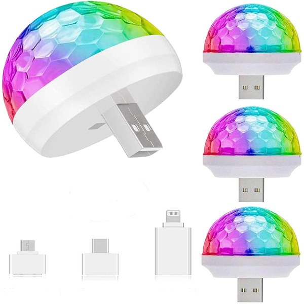 USB Mini Disco Ball Party Lights, Lydaktivert DJ Stage Strobe Lights, Portable Led Car Atmosphere Lights for Xmas Stocking Stu
