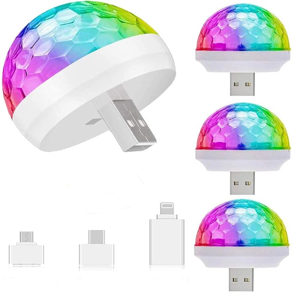 USB Mini Diskotekugle Partylys, Lydaktiveret DJ Scene Strobe Lys, Bærbar LED Bil Atmosfærelys til Julegave