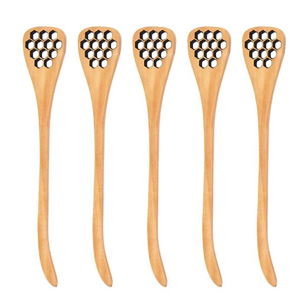 5 stk Tre Hule Carving Honning Rør Skedder Japansk Stil Honningkake Design Egg Separator Blanding Dippers (brun)
