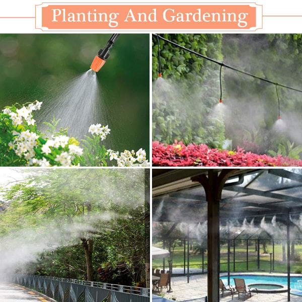 Justerbar orange spraydräkt utomhus lågtryck sommar kylning trädgård spray spray kylning fuktsystem