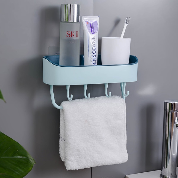 Badeværelseshylder Multifunktionel Toilet Punch-fri Opbevaringsreol, Håndklæde Væghængt Vanity Reol Køkkenvask Hylder 2 stk (Lyseblå)