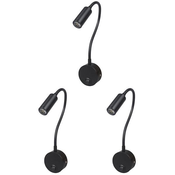 6 stk. Bordarbejds-LED-lampe 3W vægmonteret læselampe med fleksibel slange til hjem og hotel (sort) 6 6 pcs
