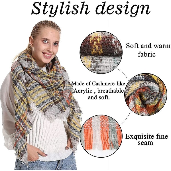 Rutiga Pläd-Sjal Vinter Höst Halsdukar För Kvinnor, Varma Mjuka Tjocka Överstora Tartansjalar Wraps Halsdukar Beige Beige