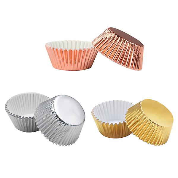 300 stk Forsterkede Aluminiumsfolie Kopper Cupcake Foringer Kake Muffinsformer For Baking (Lys Gull, Sølv White M