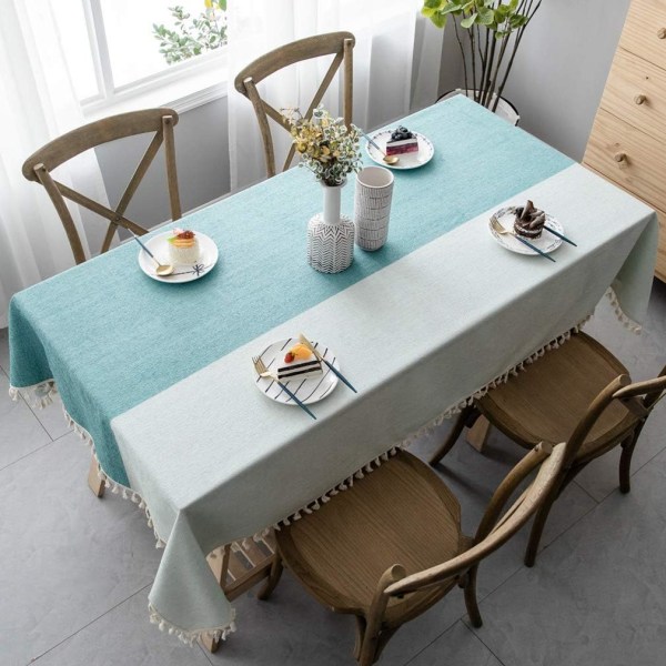 Spetsad dammfri bordsduk, rektangulär bordsduk, dekorerad med fransar för trädgårds-tebordsprydnader (140*140cm, Grön)