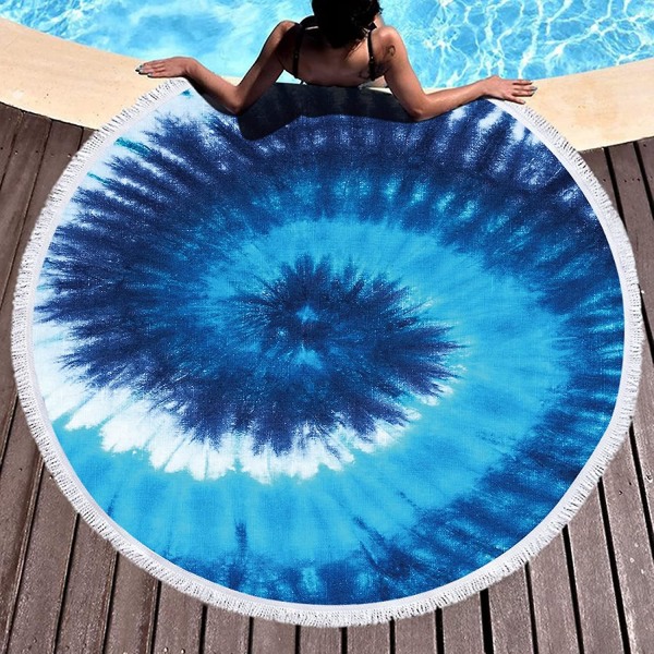 Rundt batik strandhåndklæde, regnbuefarvegradient mikrofiber, superabsorberende, til rejser, pool, udendørs - 150 cm, rundt strandhåndklæde(z2)