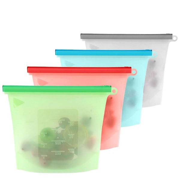 Gjenbrukbare silikonposer for matoppbevaring, lufttett forsegling, laget av silikon, sous vide-poser, gjenbrukbare, lekkasjesikre 4 stk