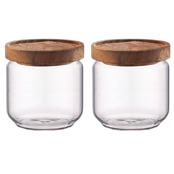 2x 400 Ml Glasbeholdere med Trælåg, Lufttætte Opbevaringsglas til Køkken, Madbeholdere, Korn, Te B