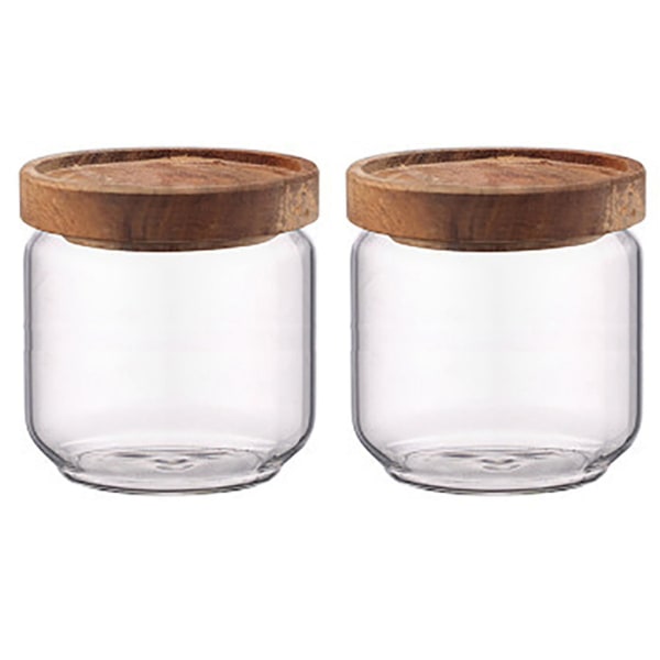 2x 400 ml Glasburkar med Trälock, Lufttäta Förvaring, Köksförvaring, Matbehållare, Spannmål, Te