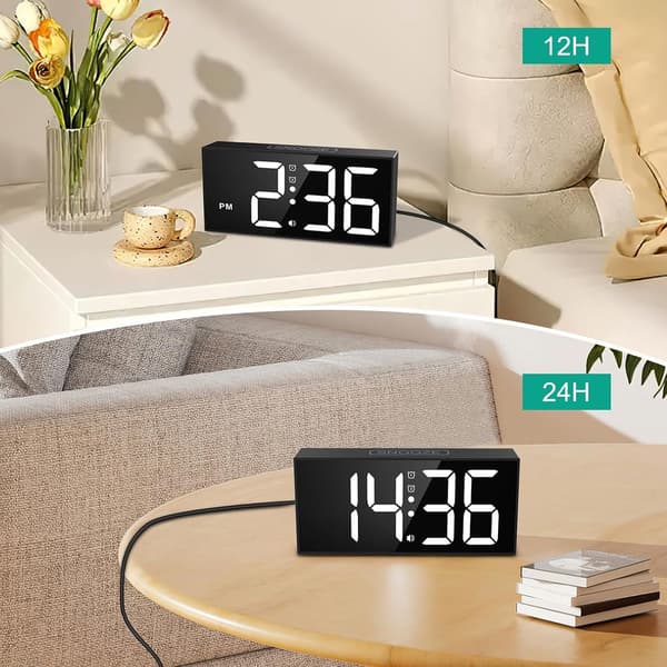 Vibrerende vækkeur med sengevibrator til dybe sovende, 110dB høj alarm, 7,5 tommer blåt LED-display, dobbelt alarm, snooze