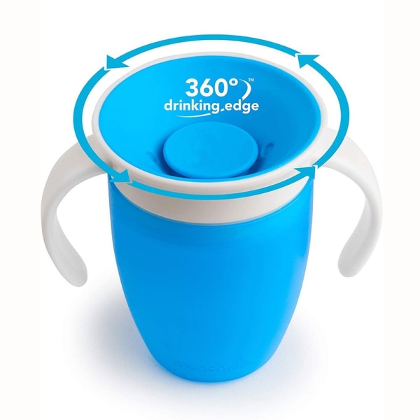 360 Trainer ja Toddler Sippy Cup set, roiskevesitiivis, 2 pakkaus, sininen/vihreä, vuotamaton ja tukehtumaton kuppi, oppimiskuppi