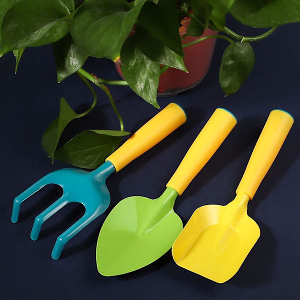 Børnehaveværktøjssæt, 3 stk. Mini have- og plantesæt Ergonomisk håndtag Havearbejde sæt til småbørn, Haveelskere (3 stk., blå+grøn+gul)