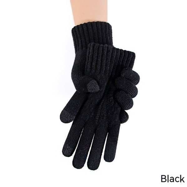 Vinterhandsker Touch screen Dual-Layer Elastisk Termisk strik Foring Varme handsker til koldt vejr black leaves Male/Young Student
