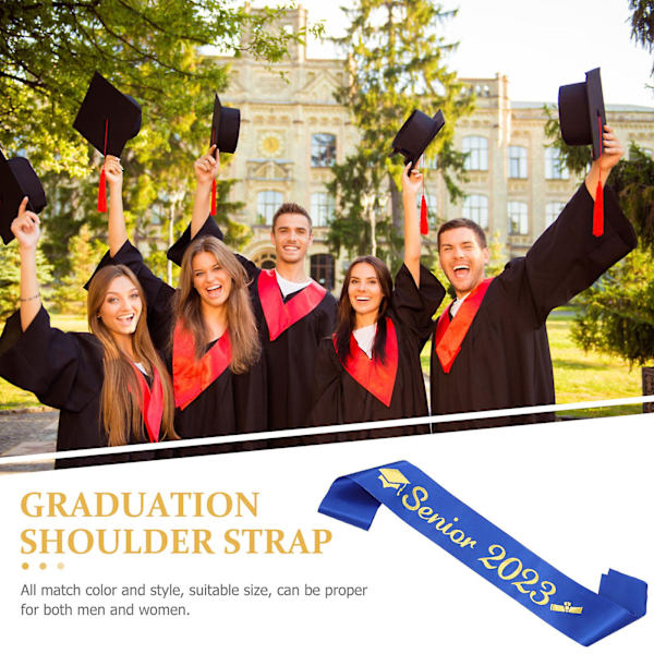 4 stk. Gradueringsbånd Senior Gradueringsbånd Fotorekvisitter Blå 160X9.5CM Blue 160X9.5CM