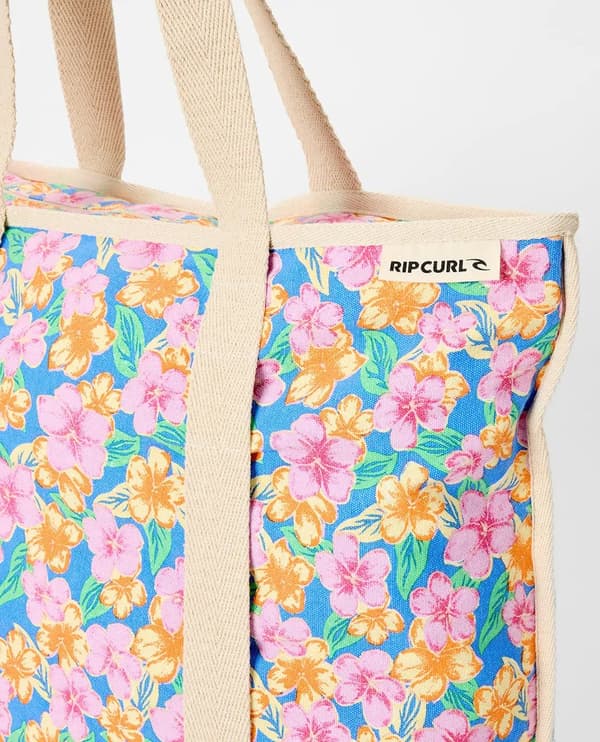 Rip Curl Mixed Canvas Tote Bag 31L Blommig Axelväska för Kvinnor, Sommar Strand Resa Vardagsväska, Blåklintsblå